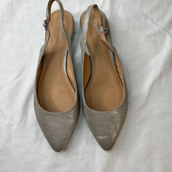 Seychelles Womens metallic silver pointed toe Slingback Flats Size 10 - Picture 8 of 10